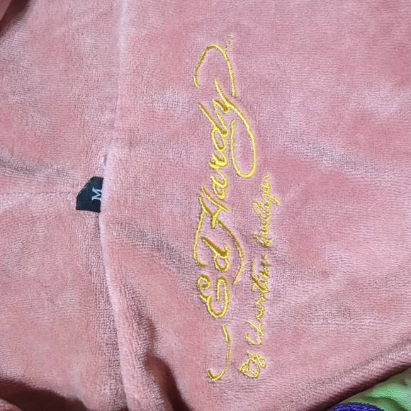 Ed Hardy by Christian Audigier Green Pink Leather Jacket hoodie Women's Medium - Picture 5 of 13